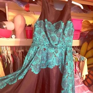 Black and teal floral midi dress!